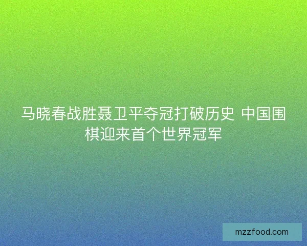 马晓春战胜聂卫平夺冠打破历史 中国围棋迎来首个世界冠军